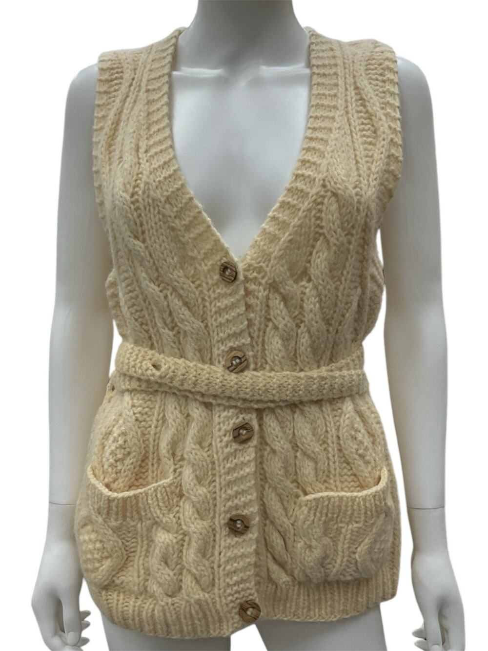 VTG Sears Sweater Top Women’s Size Medium Knit Braided Sleeveless in Cream